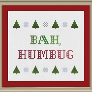 Bah, humbug: funny Christmas cross-stitch pattern