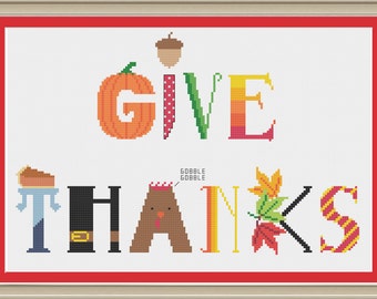 Give thanks sampler: cute Thanksgiving cross-stitch pattern