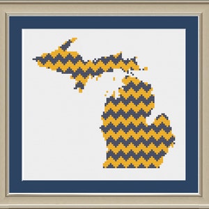 Chevron stripe Michigan silhouette: cool cross-stitch pattern