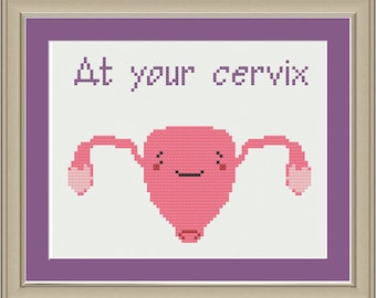 At your cervix: funny uterus cross-stitch pattern