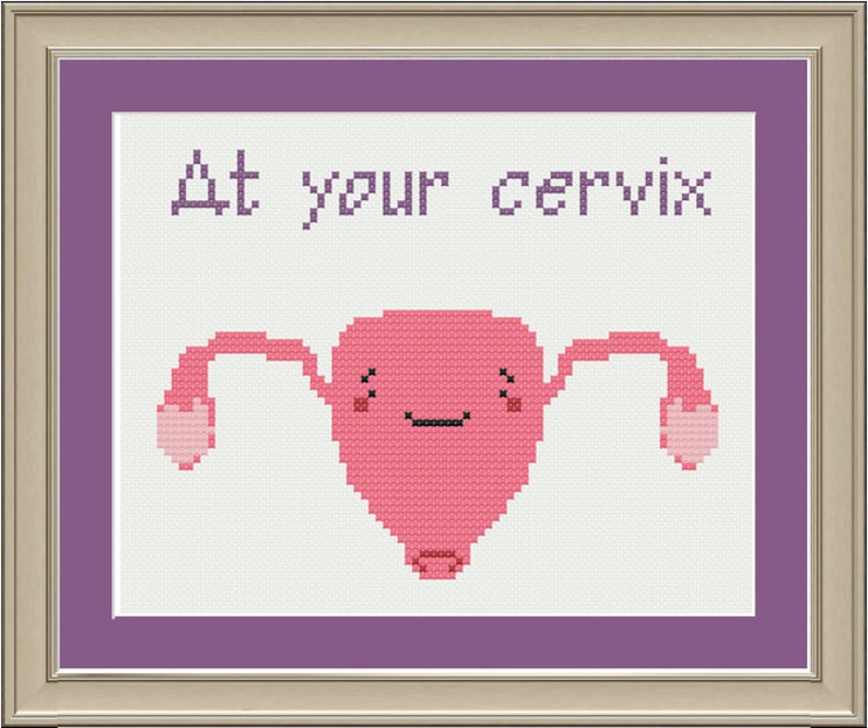 At your cervix: funny uterus cross-stitch pattern image 1