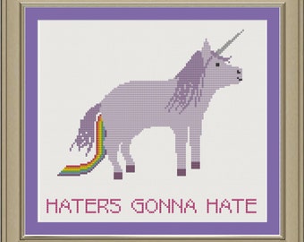 Unicorn haters gonna hate: funny cross-stitch pattern