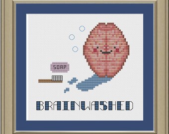 Brainwashed: funny human brain cross-stitch pattern