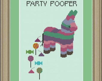 Party pooper pinata: funny cross-stitch pattern