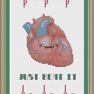 Just beat it: funny human heart anatomy cross-stitch pattern