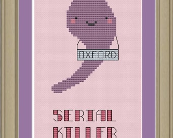 Serial killer: funny Oxford comma cross-stitch pattern