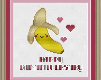 Happy bananaversary: cute banana cross-stitch pattern