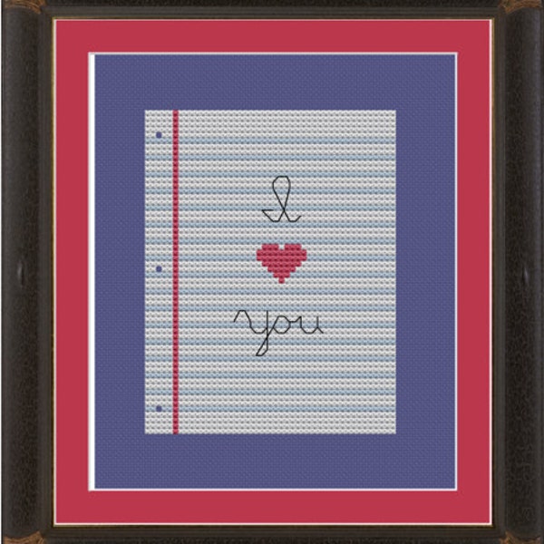 Notebook paper I love you: cross-stitch pattern