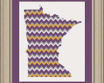 Chevron stripe Minnesota silhouette: cool cross-stitch pattern