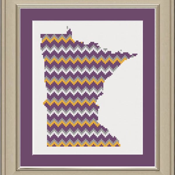 Chevron stripe Minnesota silhouette: cool cross-stitch pattern