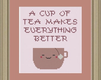 A cup of tea makes everything better: cross-stitch pattern