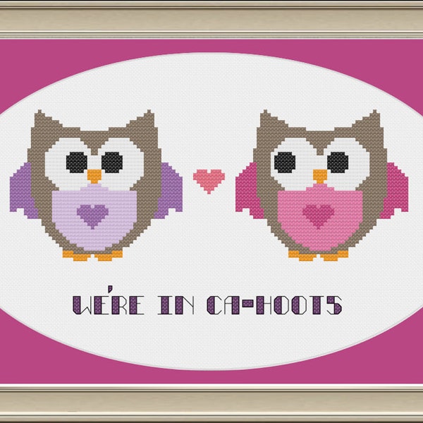 We're in cahoots: cute owl cross-stitch pattern