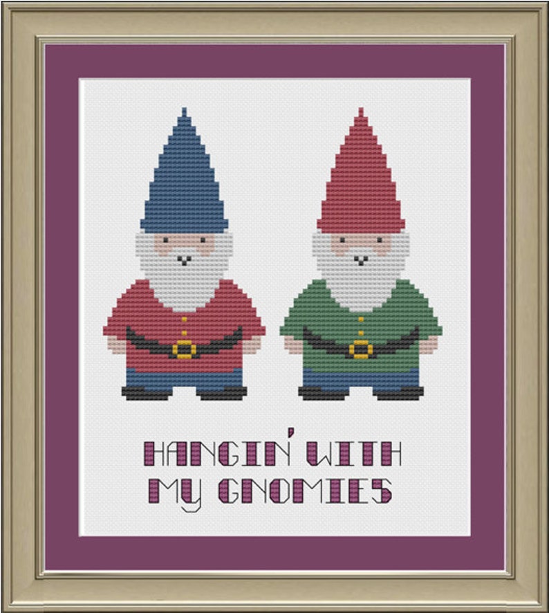 Hangin' with my gnomies: cute gnome cross-stitch pattern Bild 1.