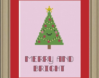 Merry and bright: cute Christmas tree cross-stitch pattern