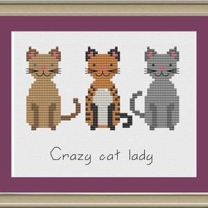 Crazy cat lady: funny cat cross-stitch pattern