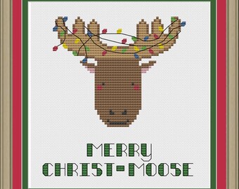 Merry Christ-moose: cute Christmas moose cross-stitch pattern