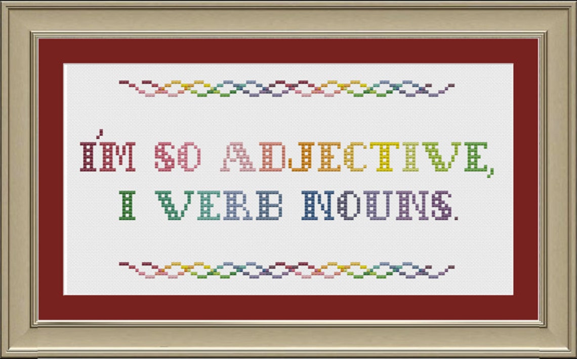 I'm so Adjective I Verb Nouns Grammar Crossstitch Etsy
