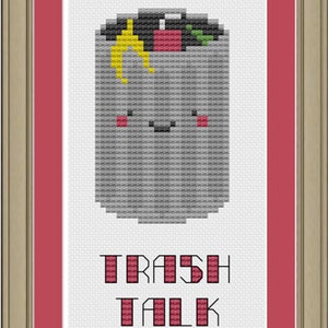 Trash talk: funny garbage can cross-stitch pattern