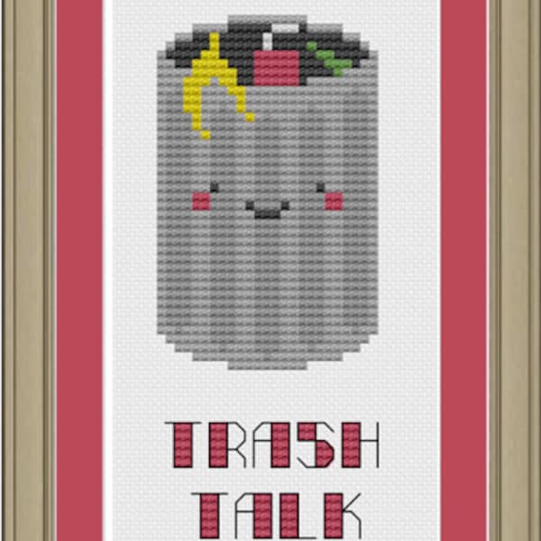 Trash talk: funny garbage can cross-stitch pattern