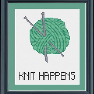 Knit happens: funny knitting cross-stitch pattern