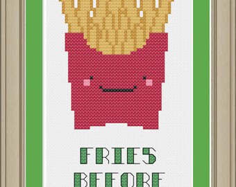 Fries before guys: funny French fry cross-stitch pattern