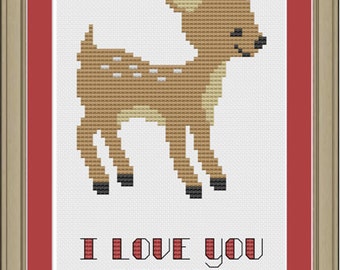 I love you deerly: cute deer cross-stitch pattern