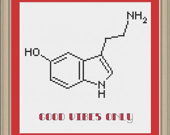 Good vibes only: nerdy serotonin cross-stitch pattern