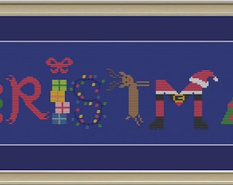 Christmas letters sampler: cute holiday cross-stitch pattern