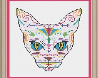 Cat sugar skull: cool cross-stitch pattern