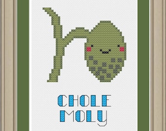 Chole moly: funny gallbladder anatomy cross-stitch pattern