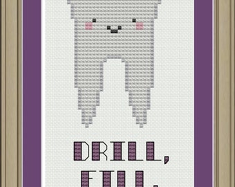 Drill, fill, bill: funny dentist cross-stitch pattern