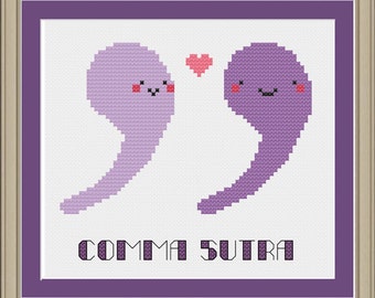 Comma sutra: funny comma cross-stitch pattern