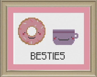 Coffee and doughnut besties: cute cross-stitch pattern