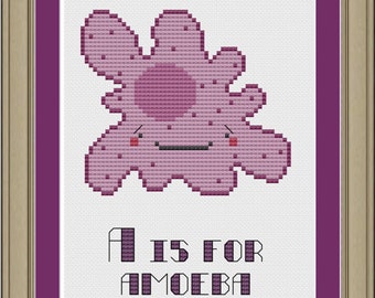 A is for amoeba: nerdy microbe alphabet series cross-stitch pattern