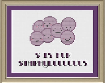 S is for staphylococcus: nerdy bacteria alphabet series cross-stitch pattern