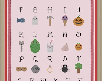 Alphabet sampler: cute cross-stitch pattern