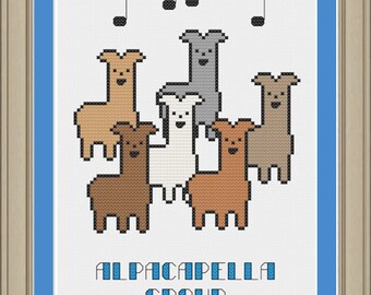 Alpacapella group: funny alpaca cross-stitch pattern