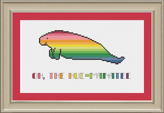 Oh The Hue Manatee Funny Manatee Cross Stitch Pattern Etsy