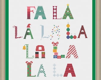 Fa la la la la: cute Christmas holiday cross-stitch pattern