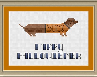 Happy Hallowiener: cute dachshund cross-stitch pattern