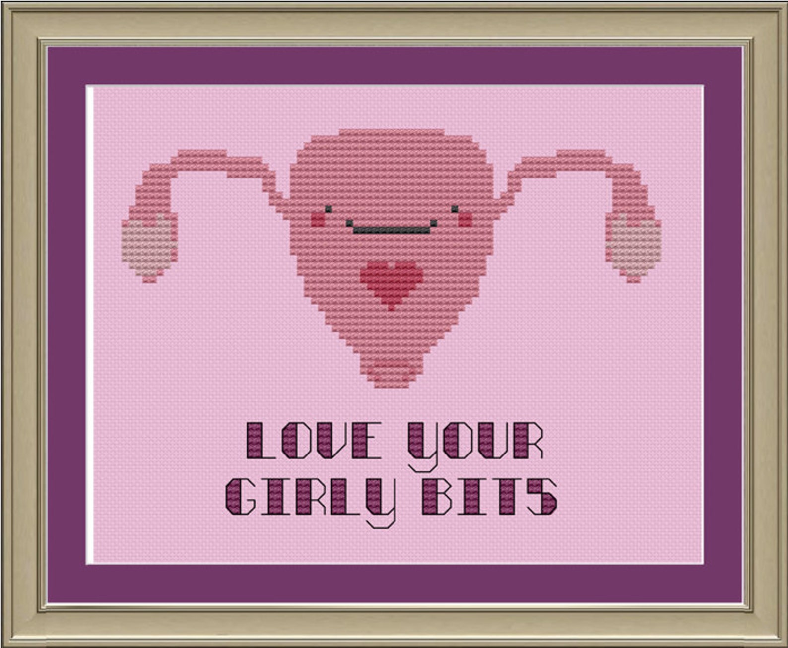Love Your Girly Bits Cute Uterus Crossstitch Pattern Etsy