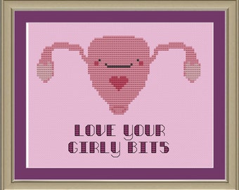 Love your girly bits: cute uterus cross-stitch pattern