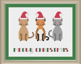 Meowy Christmas: cute Christmas cat cross-stitch pattern