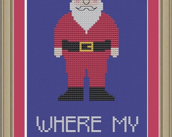 Where my hos at: funny Santa cross-stitch pattern