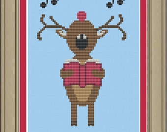 Reindeer fa la la: cute Christmas cross-stitch pattern