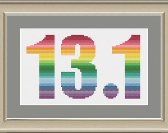 Rainbow 13.1: cool half marathon cross-stitch pattern