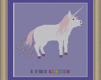 I fart glitter: funny unicorn cross-stitch pattern