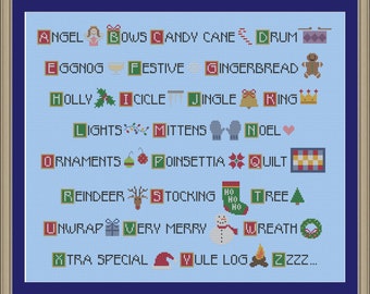 Christmas alphabet sampler: cute holiday cross-stitch pattern