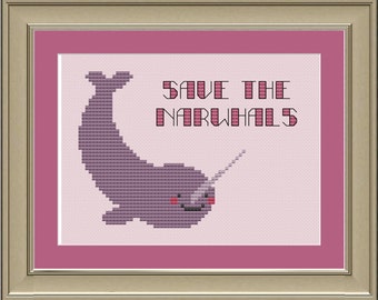 Save the narwhals: funny cross-stitch pattern