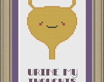 Urine my thoughts: nerdy bladder cross-stitch pattern